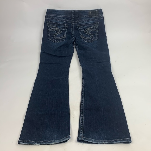 Silver Jeans Suki Surplus Boot Size 29 Dark wash denim with stretch Black patch - Picture 1 of 15